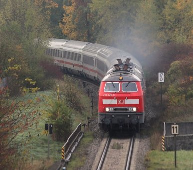 Am 19.10.2013 wurden wegen Bauarbeiten alle Fernzüge der Relation München - Salzburg über Mühldorf umgeleitet. Diese Aufnahme entstand an der südlichen Einfahrt von Garching an der Alz.
